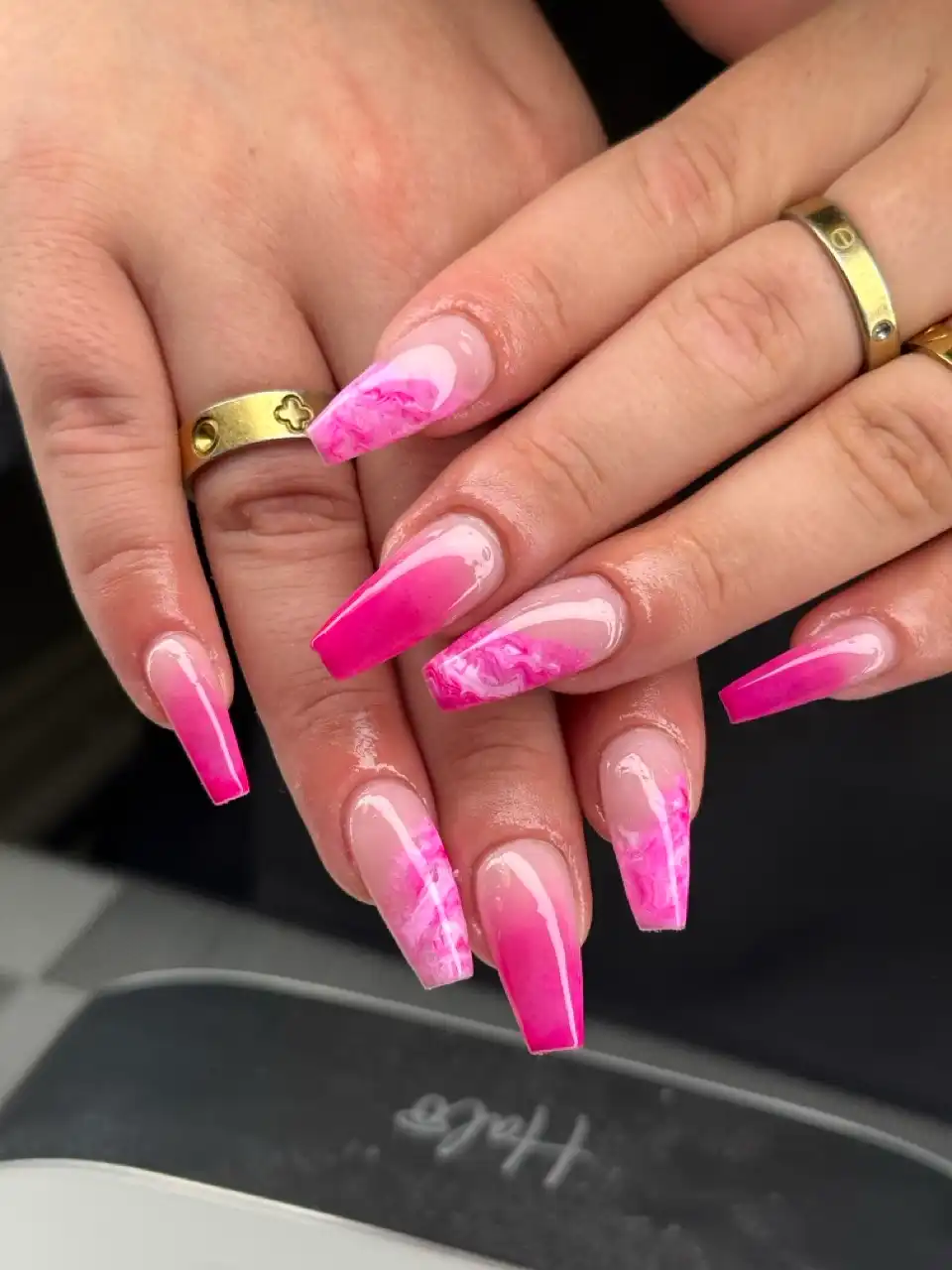 Client with Gel X medium extensions.